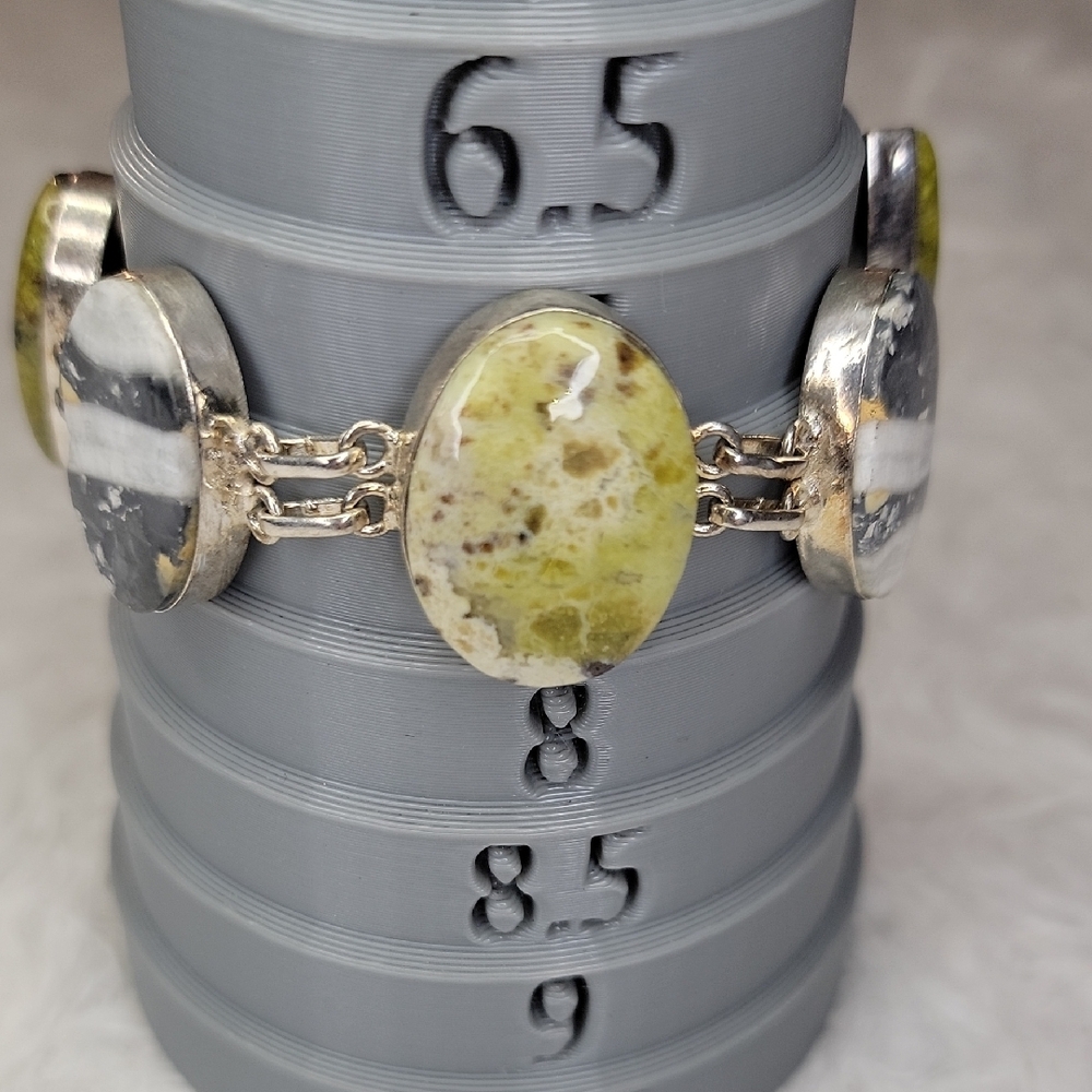 Sterling Silver Green Opal & Zebra Jasper Bracelet - Picture 2 of 8